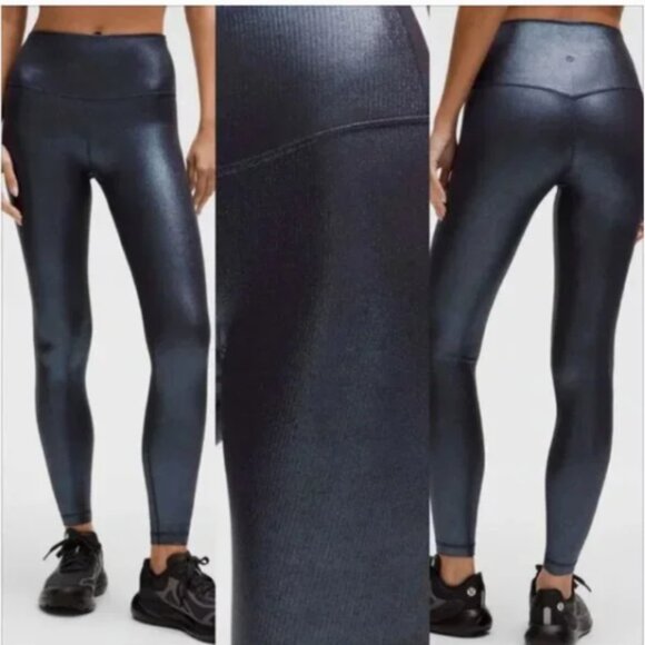 lululemon Align High-Rise Ribbed Pant 28" Shine Radiate Foil Print Black Night 8 - Picture 1 of 9